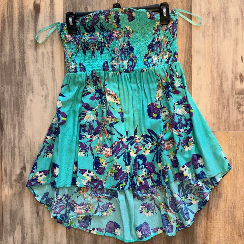 Tube top flowy long top blue floral design size medium